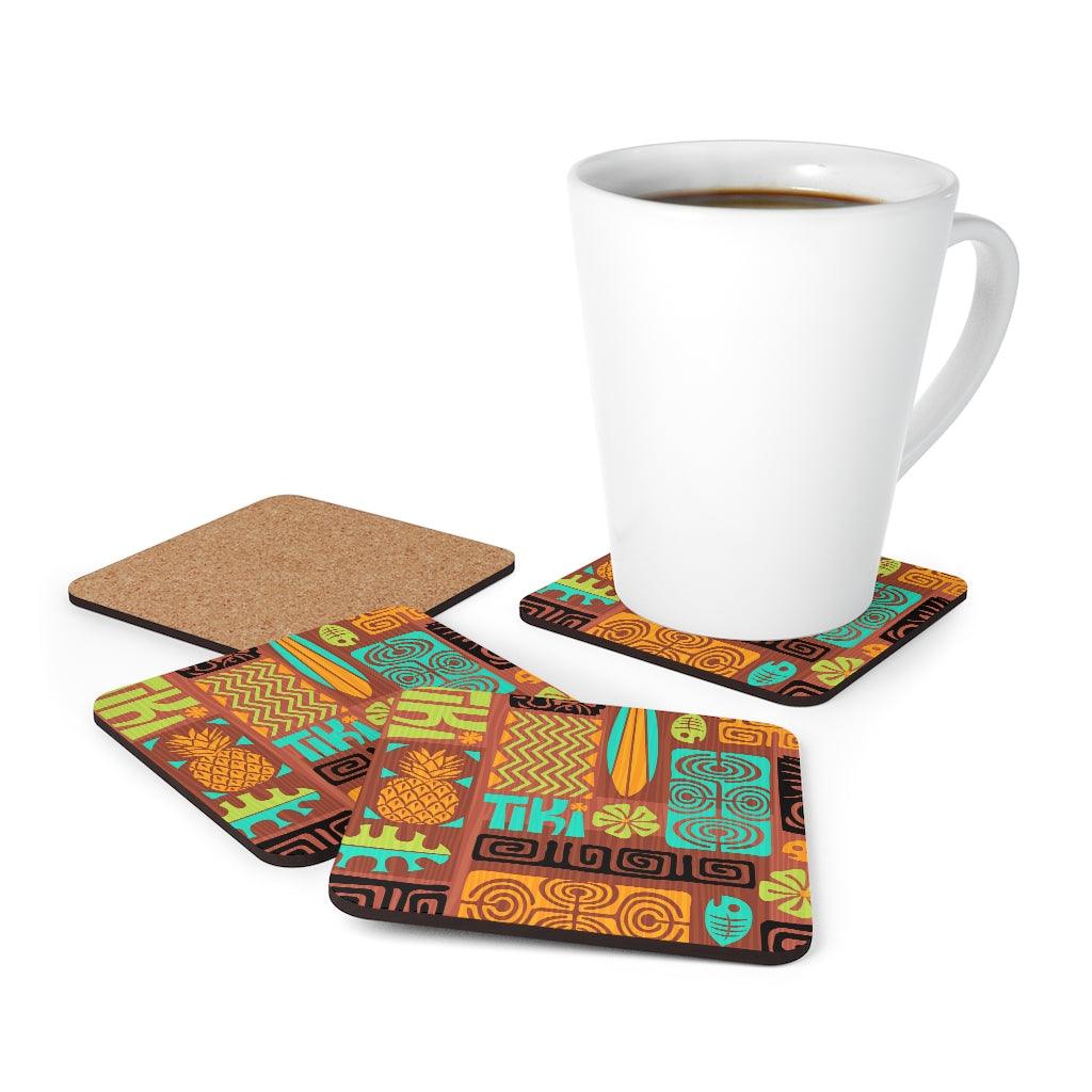 Retro 60's Tiki Vibes Mid Century Modern Brown, Blue & Green Coaster Set | lovevisionkarma.com