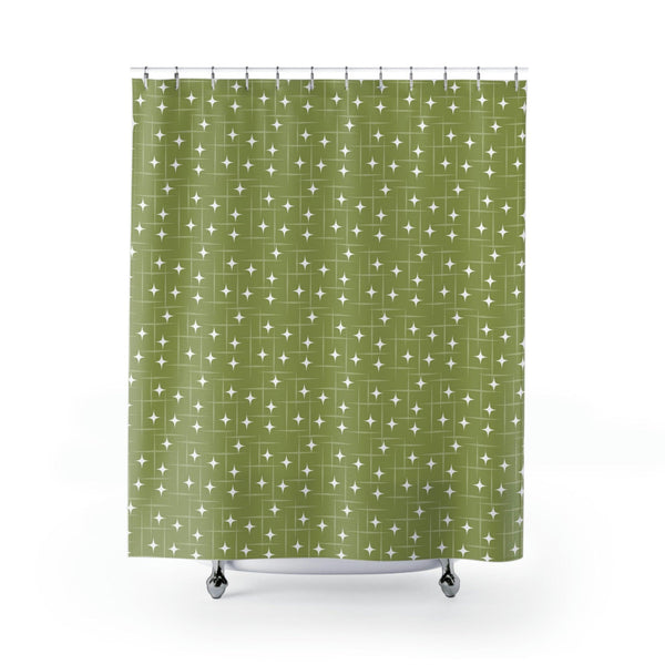 Retro Burst 1950s Mid Century Modern Green Shower Curtain | lovevisionkarma.com