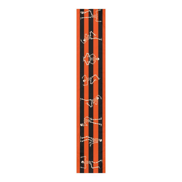 Dancing Skeletons Halloween Orange & Black Stripe Table Runner | lovevisionkarma.com