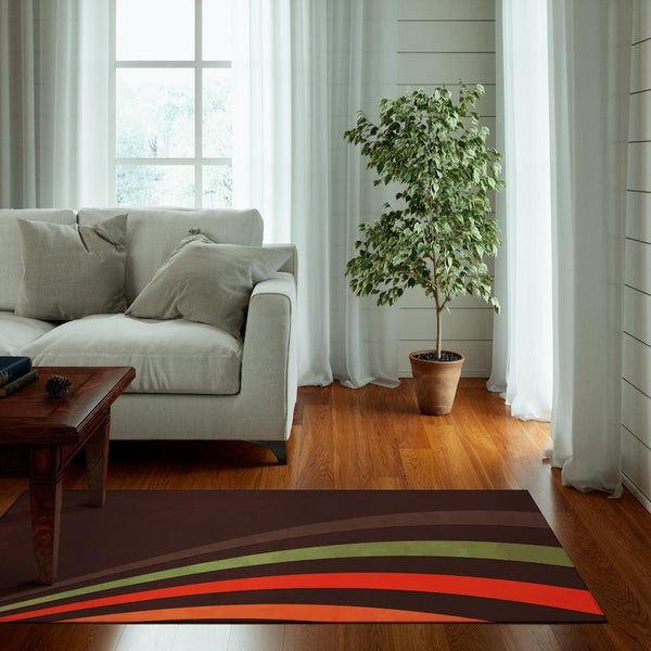 Retro 70's Earth Tone Rainbow, Distressed Brown MCM Non-Slip Area Rug | lovevisionkarma.com