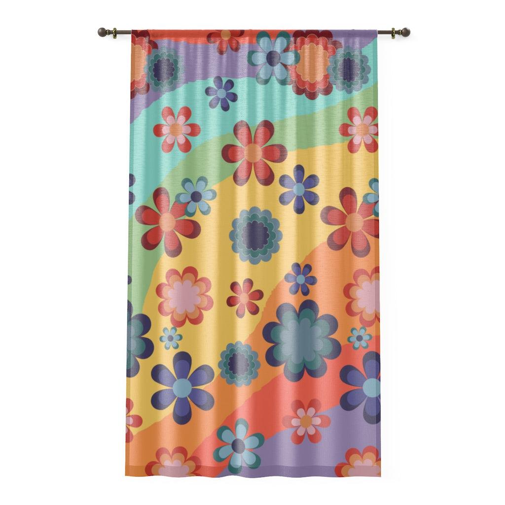 Groovy 60s 70s Hippie Flowers Colorful Sheer Window Curtain | lovevisionkarma.com