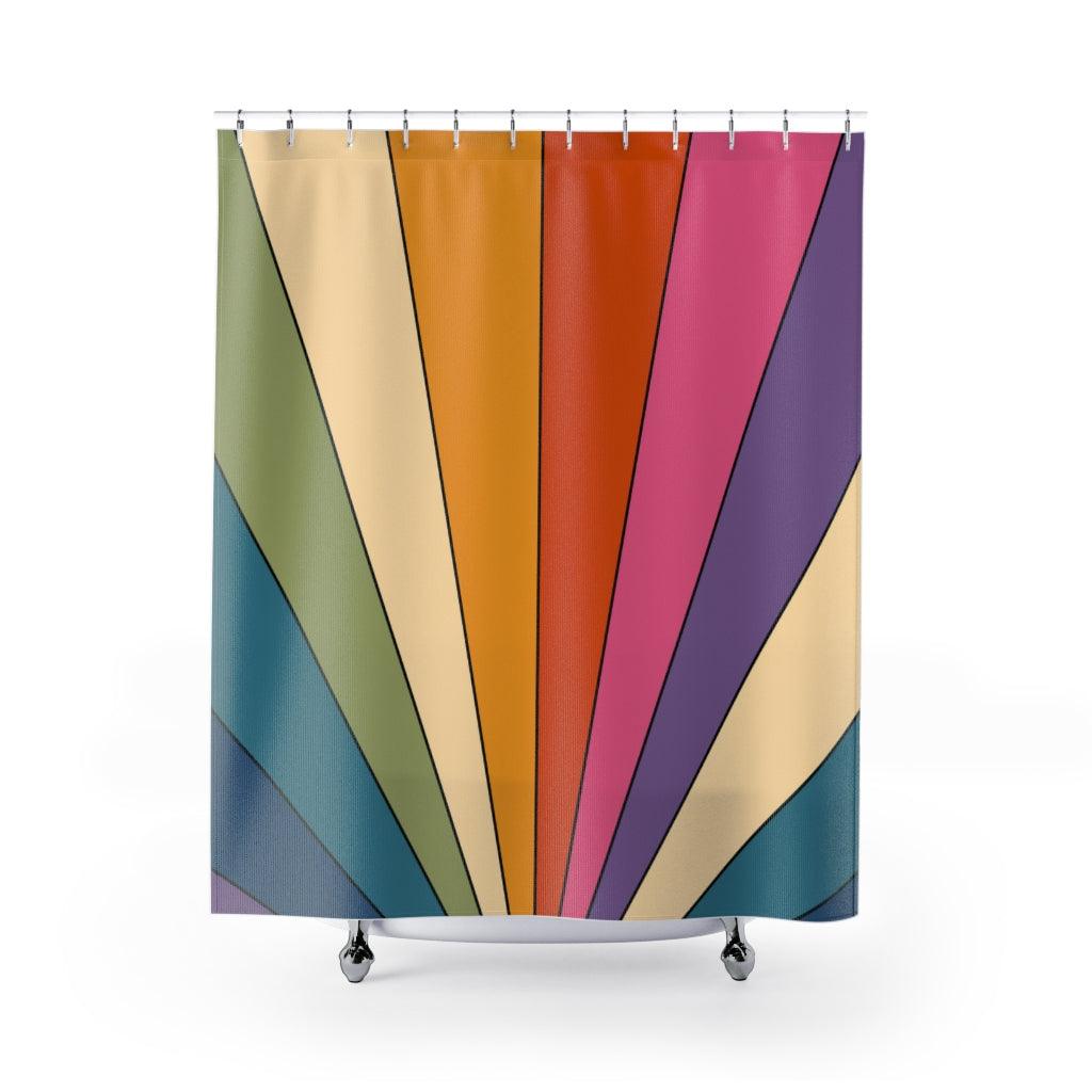 Retro Rainbow Burst Colorful MCM Shower Curtain | lovevisionkarma.com
