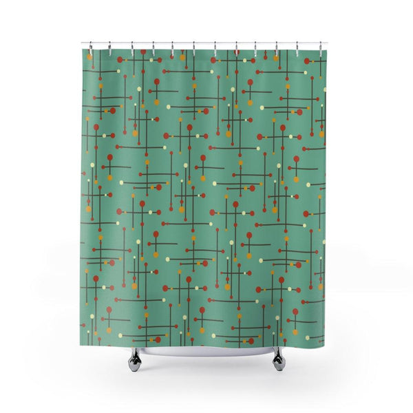 Mid Century Modern Lines Eames Inspired Teal Shower Curtain | lovevisionkarma.com