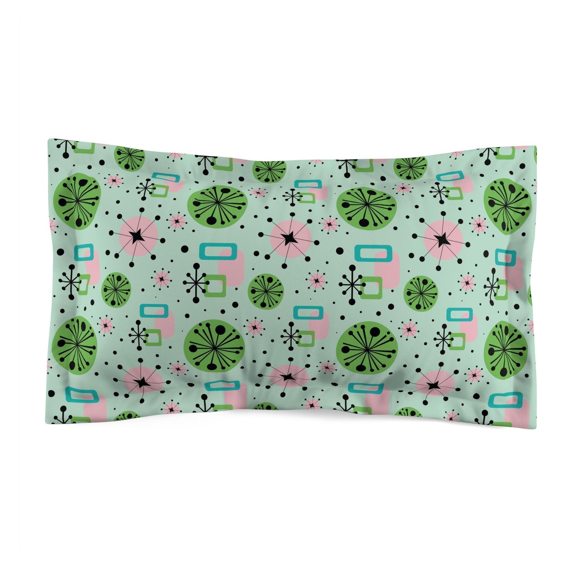 Retro 50's Atomic Burst Mid Century Mod Green, Pink & Blue Pillow Sham | lovevisionkarma.com