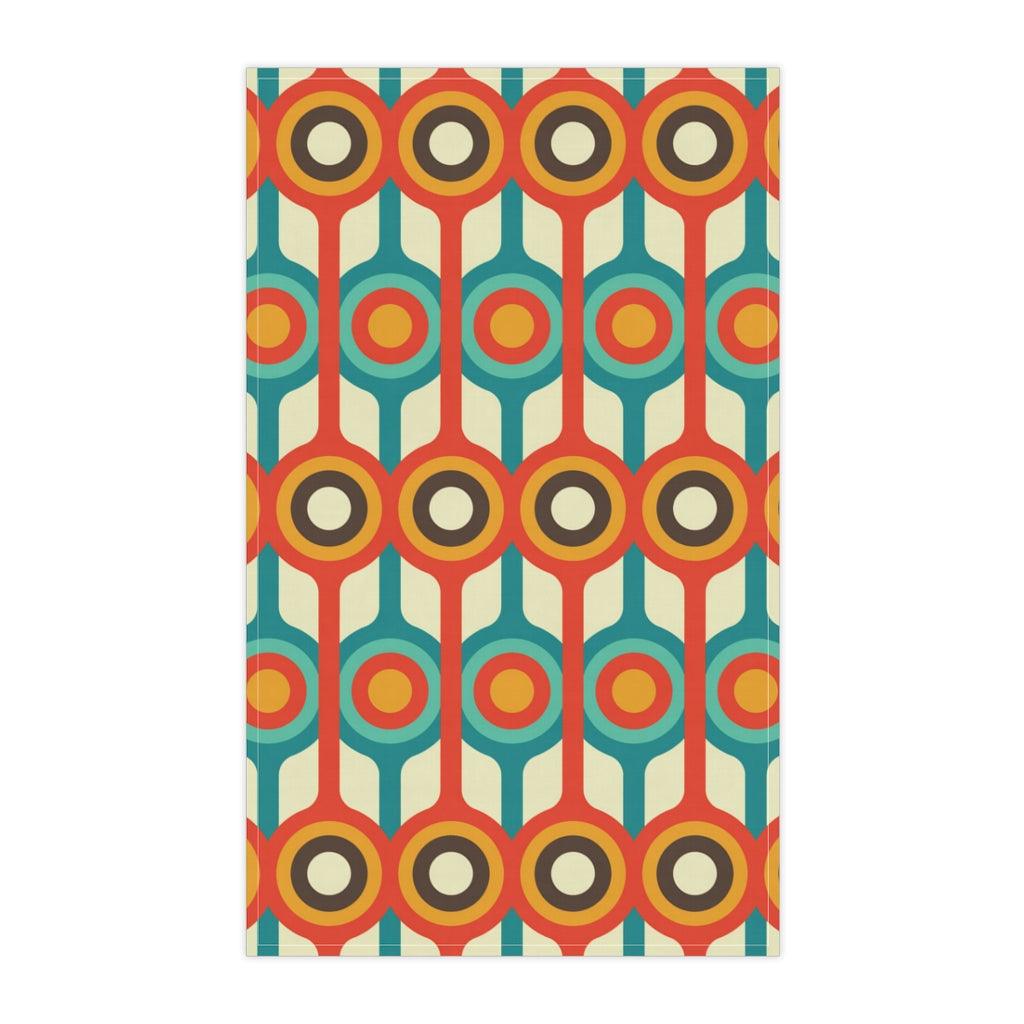Retro Mid Century Mod Geometric Cream, Teal & Orange Kitchen Towel | lovevisionkarma.com