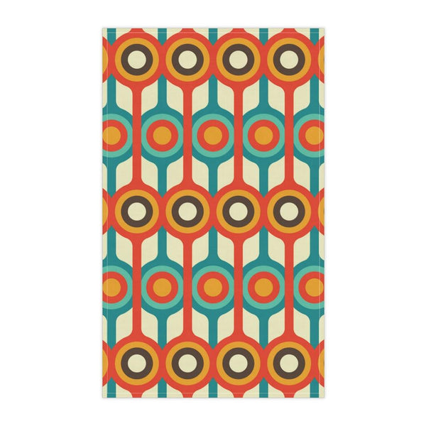 Retro Mid Century Mod Geometric Cream, Teal & Orange Kitchen Towel | lovevisionkarma.com