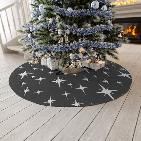 Retro 50s Atomic Burst Charcoal Mid Century Mod Christmas Tree Skirt | lovevisionkarma.com