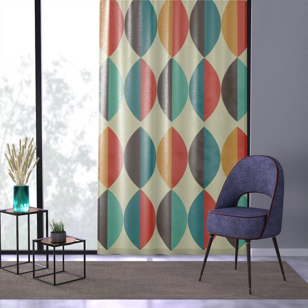 Retro 50's Mid Century Mod Colorful Ovals Sheer Window Curtain | lovevisionkarma.com