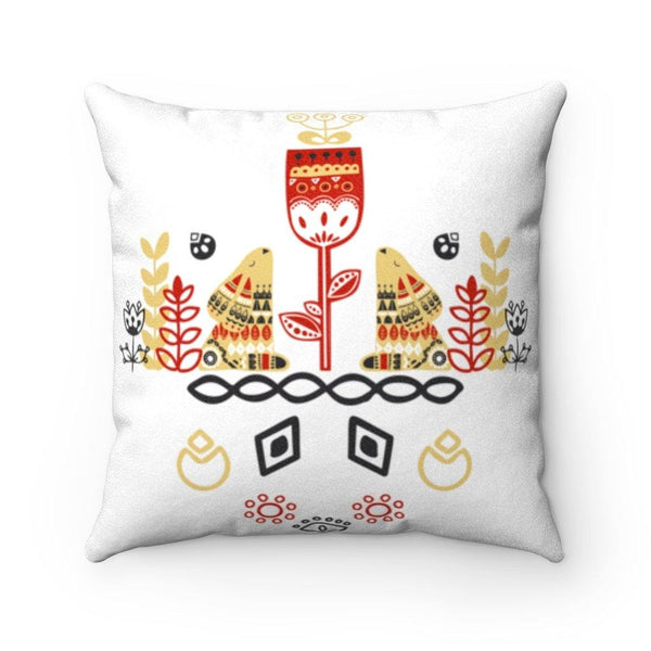 Scandinavian Nordic Folk Art Mustard & Red Rabbits Pillow | lovevisionkarma.com