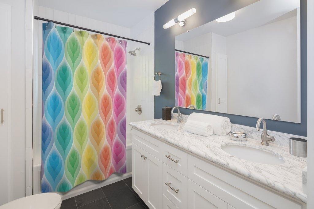 Rainbow Petals Whimsical Shower Curtain | lovevisionkarma.com