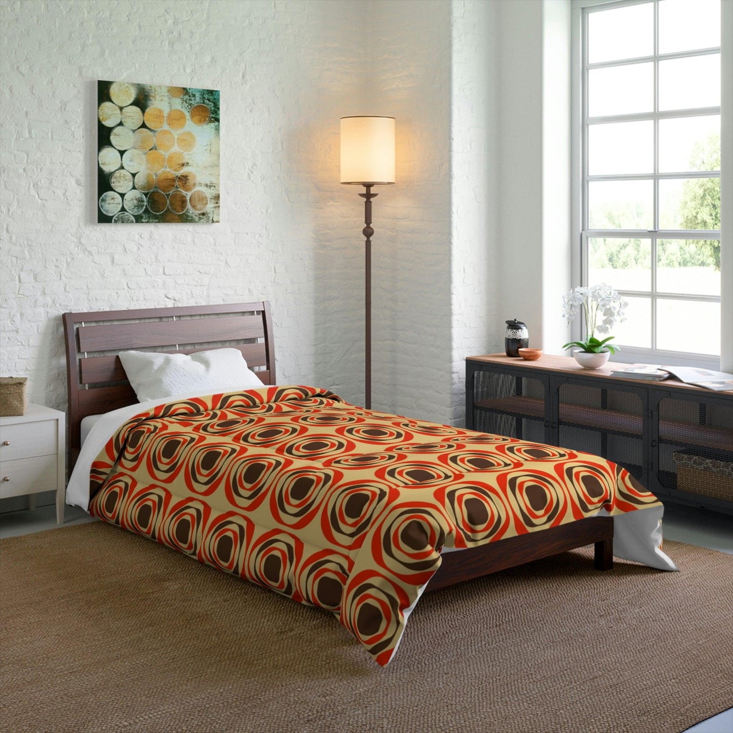 Retro 60s 70s Funky Mid Century Mod Geo Brown & Orange Comforter | lovevisionkarma.com