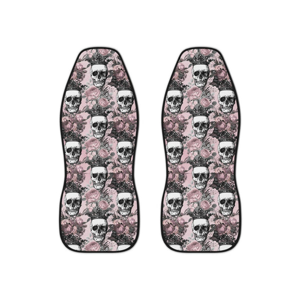 Skulls with Crowns Blush Pink Floral Goth Glam Car Seat Covers | lovevisionkarma.com
