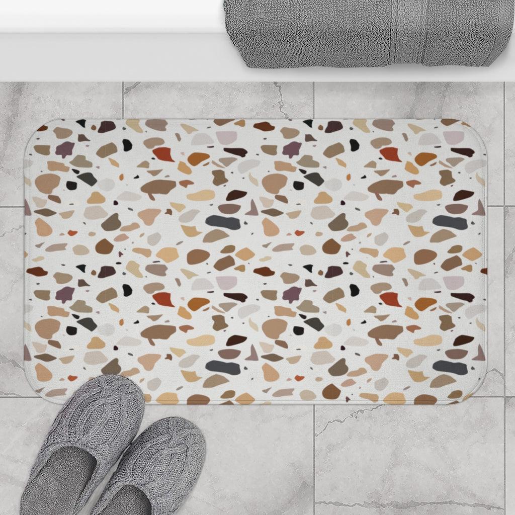 Terrazzo Print Brown Modern Minimalist Bath Mat | lovevisionkarma.com