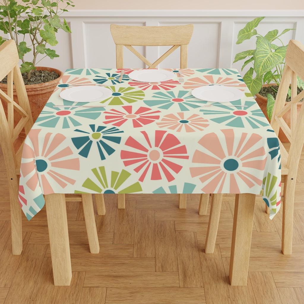 Mid Century Mod Retro Flowers Multicolor Tablecloth | lovevisionkarma.com
