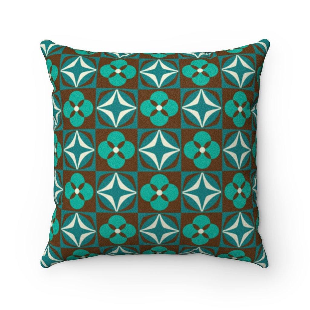 Mod Floral Retro 60s Teal & Brown MCM Pillow | lovevisionkarma.com