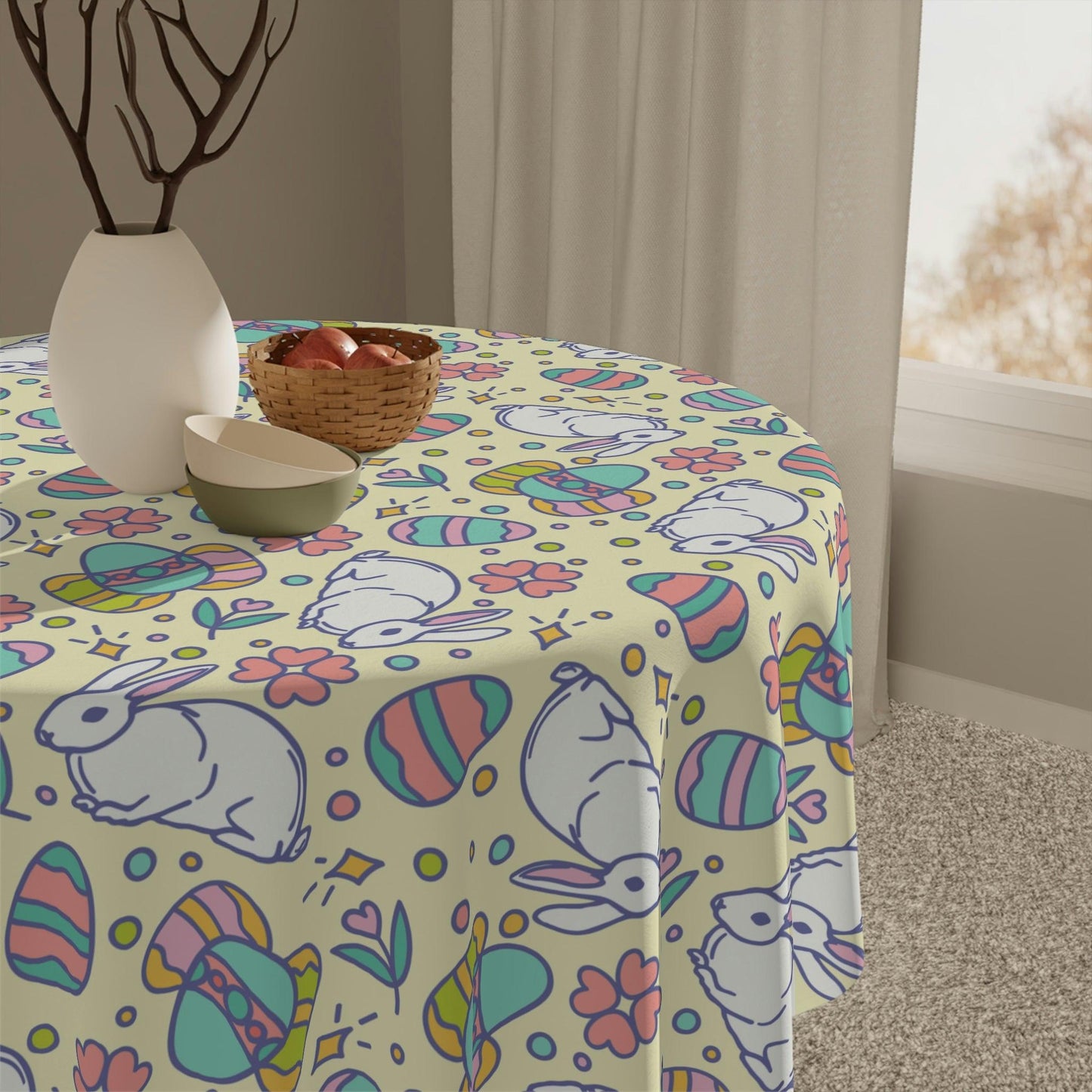 Retro Easter Bunny and Eggs Whimsical Tablecloth | lovevisionkarma.com