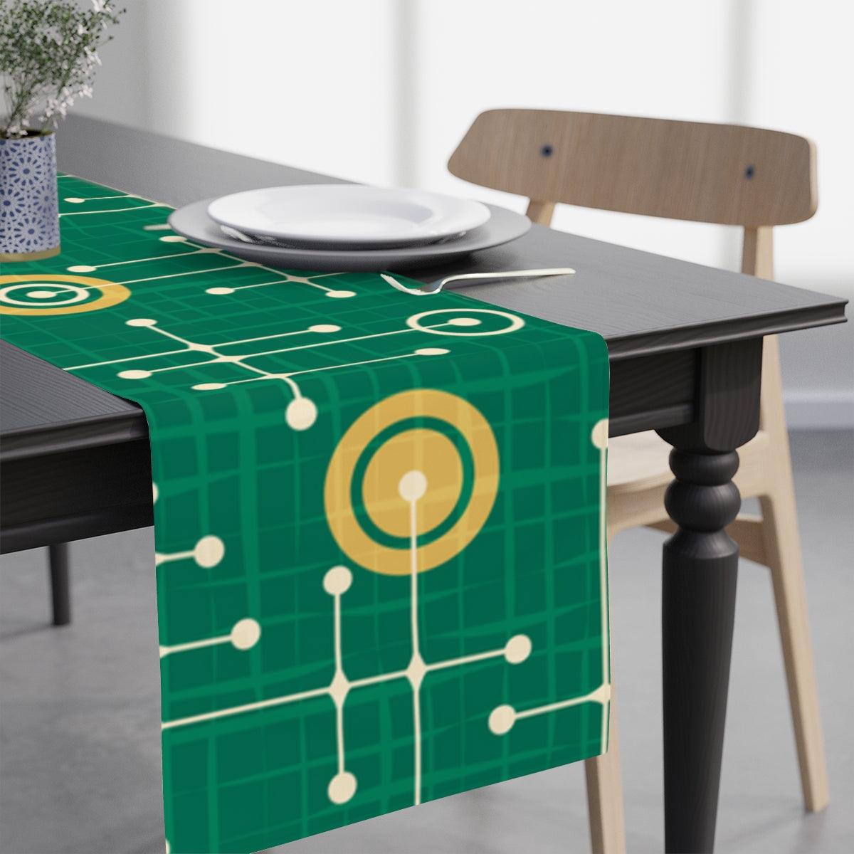 Retro Christmas MCM Style Geometric Green Table Runner | lovevisionkarma.com