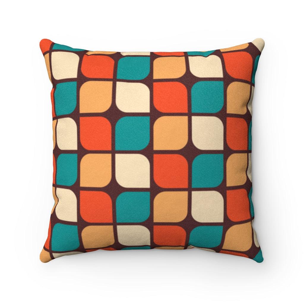 Retro Geo Abstract MCM Orange, Brown, Yellow & Teal Pillow | lovevisionkarma.com