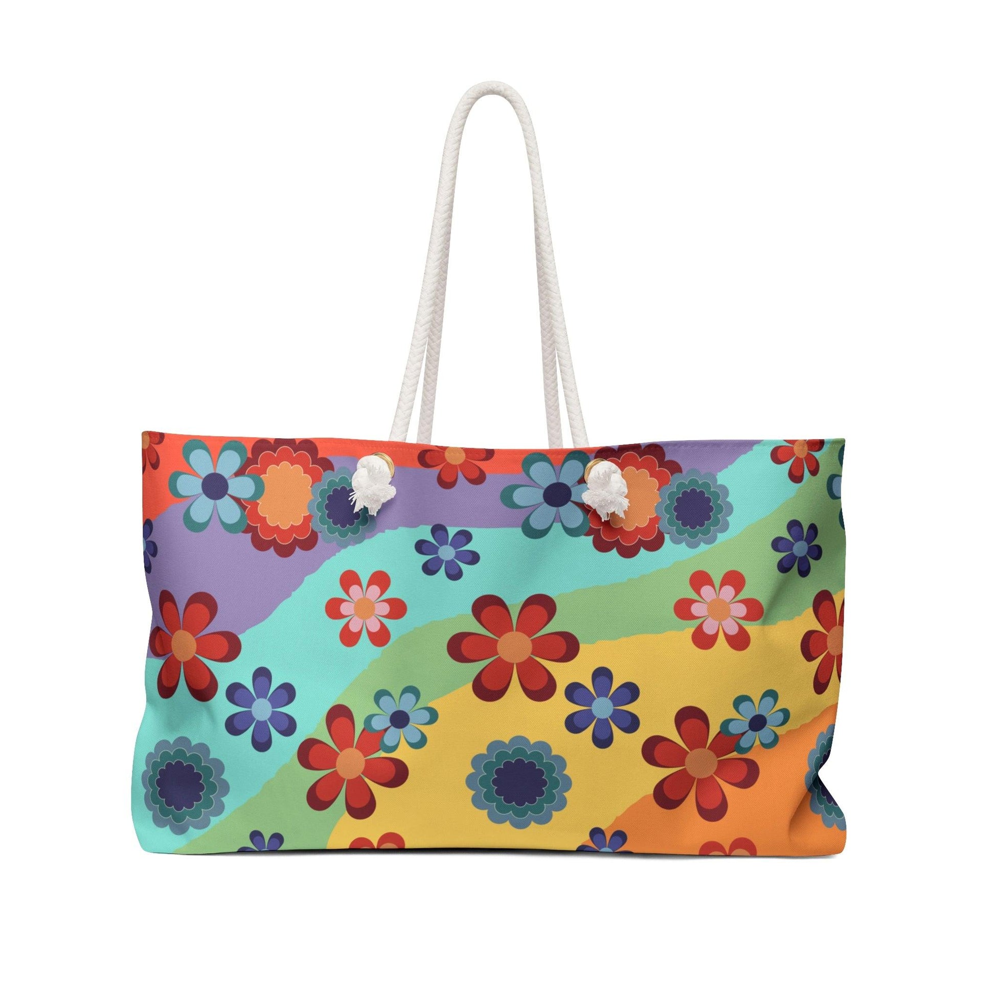 Groovy Flowers Colorful Rainbow Hippie Weekender Bag | lovevisionkarma.com