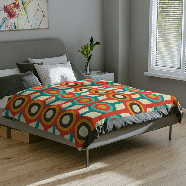 Retro Mid Century Mod Geometric Multicolor Velveteen Minky Blanket | lovevisionkarma.com