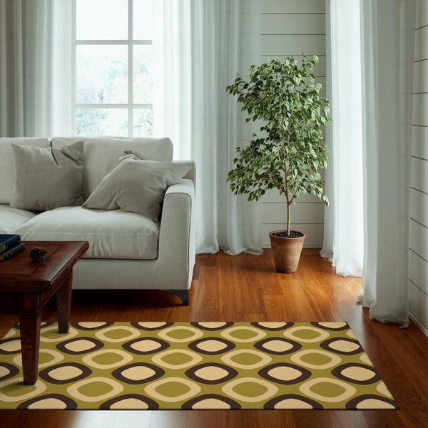 Retro Mod Squares Green & Brown MCM Anti-Slip Rug | lovevisionkarma.com