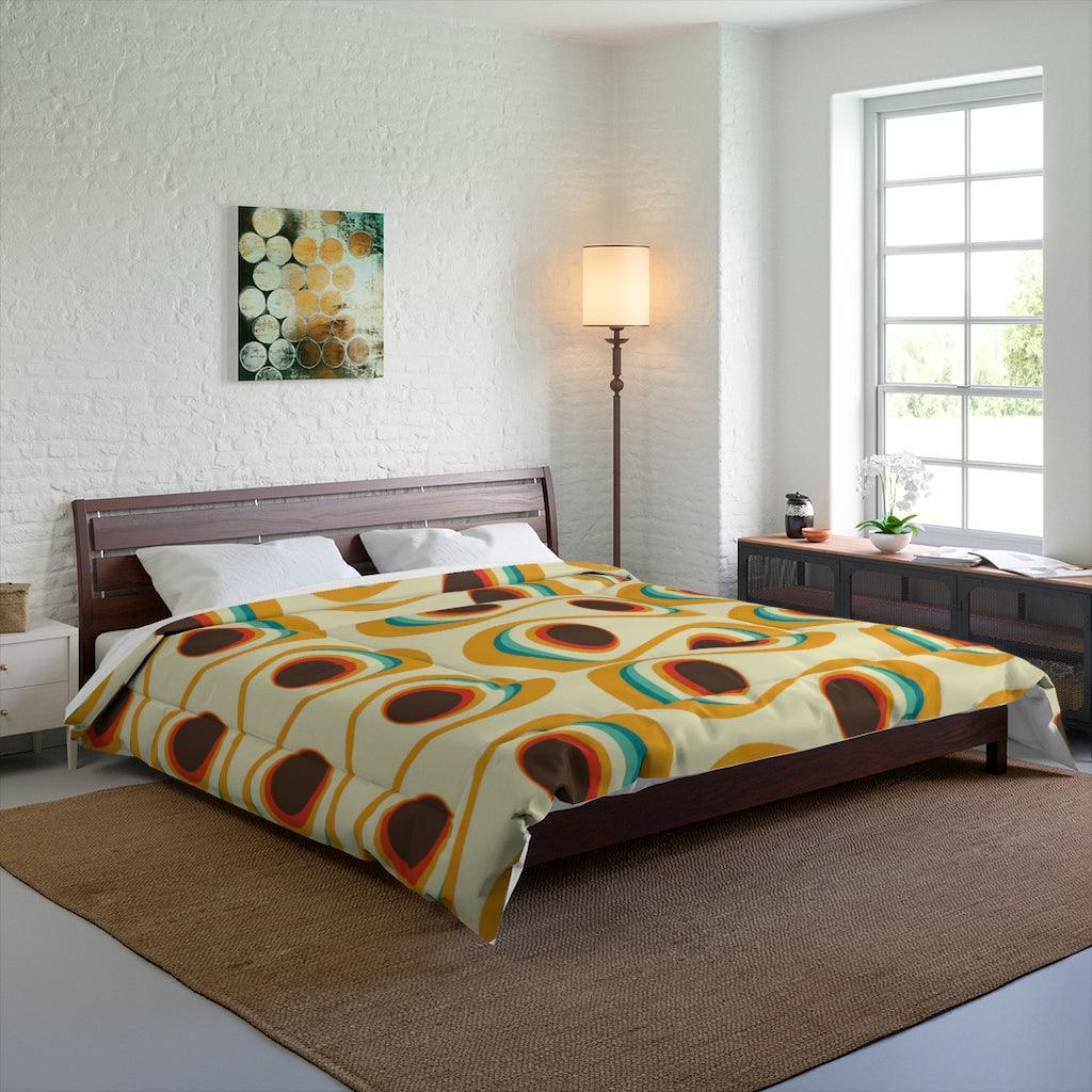 Groovy Retro 60s 70s Waves & Orbs MCM Multicolor Comforter | lovevisionkarma.com