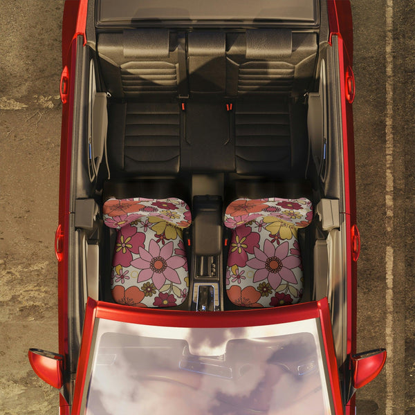 Groovy Boho Flowers Retro MCM Pink, Yellow & Orange Car Seat Covers | lovevisionkarma.com