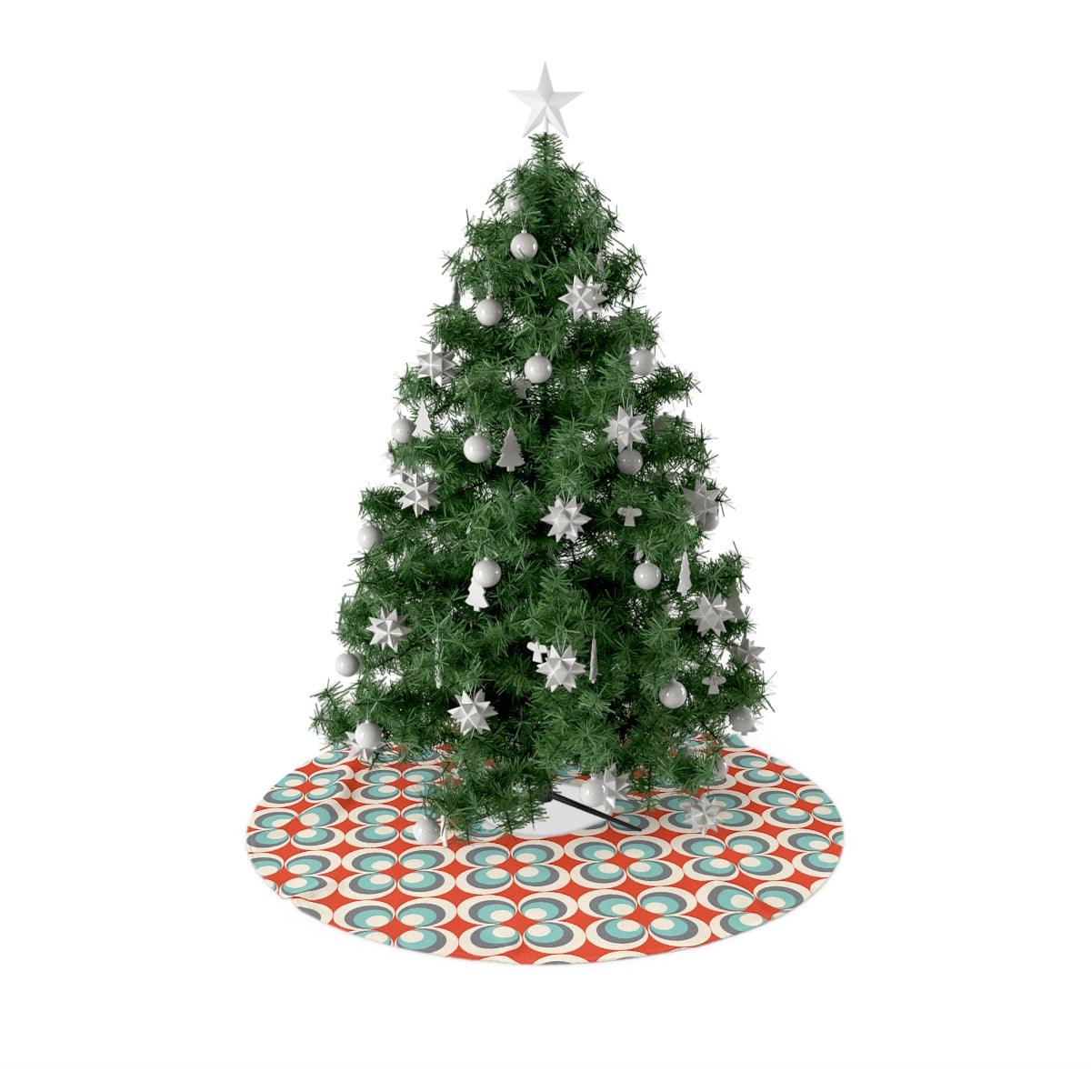 Groovy 70s Retro Blue, Gray and Orange MCM Christmas Tree Skirt | lovevisionkarma.com