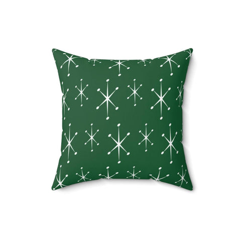 Retro Atomic Bursts Green MCM Christmas Pillow | lovevisionkarma.com