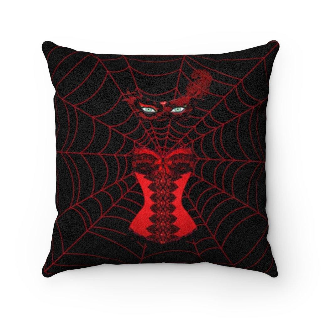 Spider Witch Halloween Pillow Red & Black Glam Goth Decor | lovevisionkarma.com