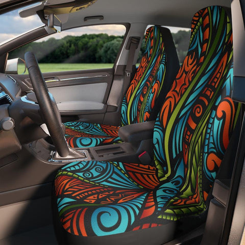 Boho Abstract Orange, Blue & Green Car Seat Covers | lovevisionkarma.com