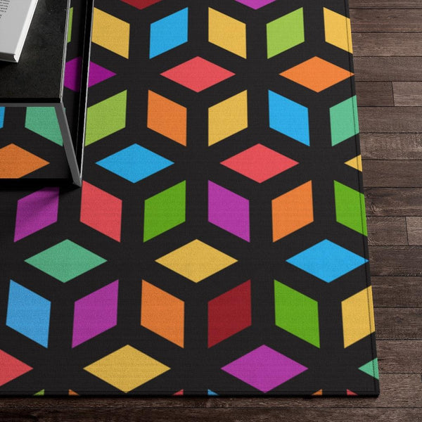 Colorful Op-Art Geometric Cube MCM Anti-Slip Rug | lovevisionkarma.com