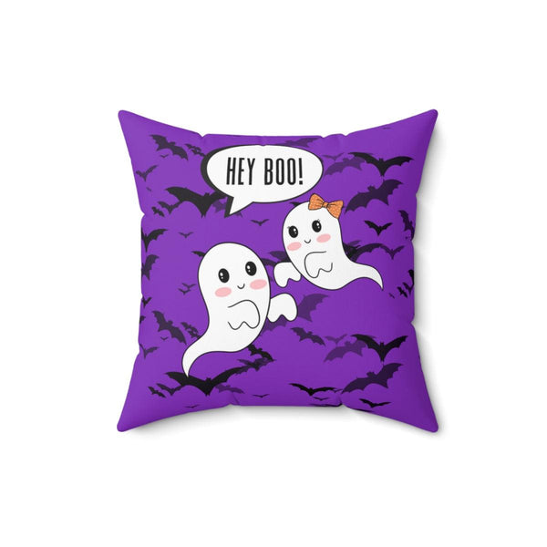Cute Kawaii Ghost, Hey Boo Halloween Green and Purple Pillow with Different Color on EACH side | lovevisionkarma.com