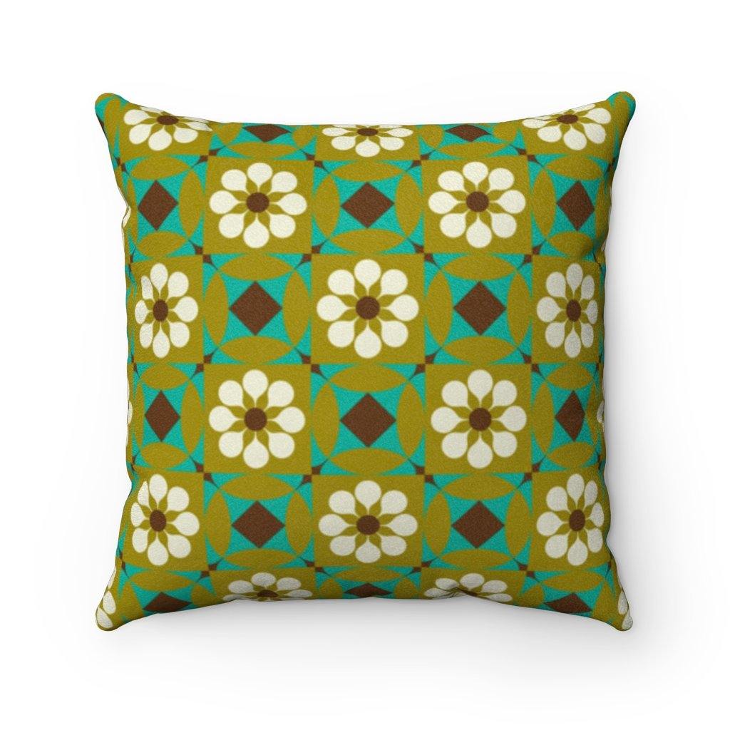 Mod Flowers Retro 60s Green Mid Century Pillow | lovevisionkarma.com