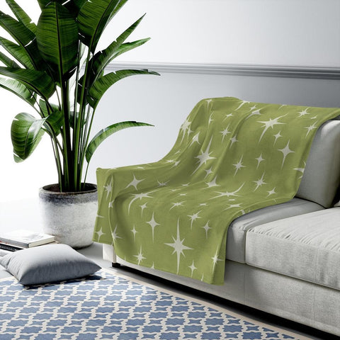 Atomic Age Starburst MCM Green Velveteen Lightweight Blanket | lovevisionkarma.com