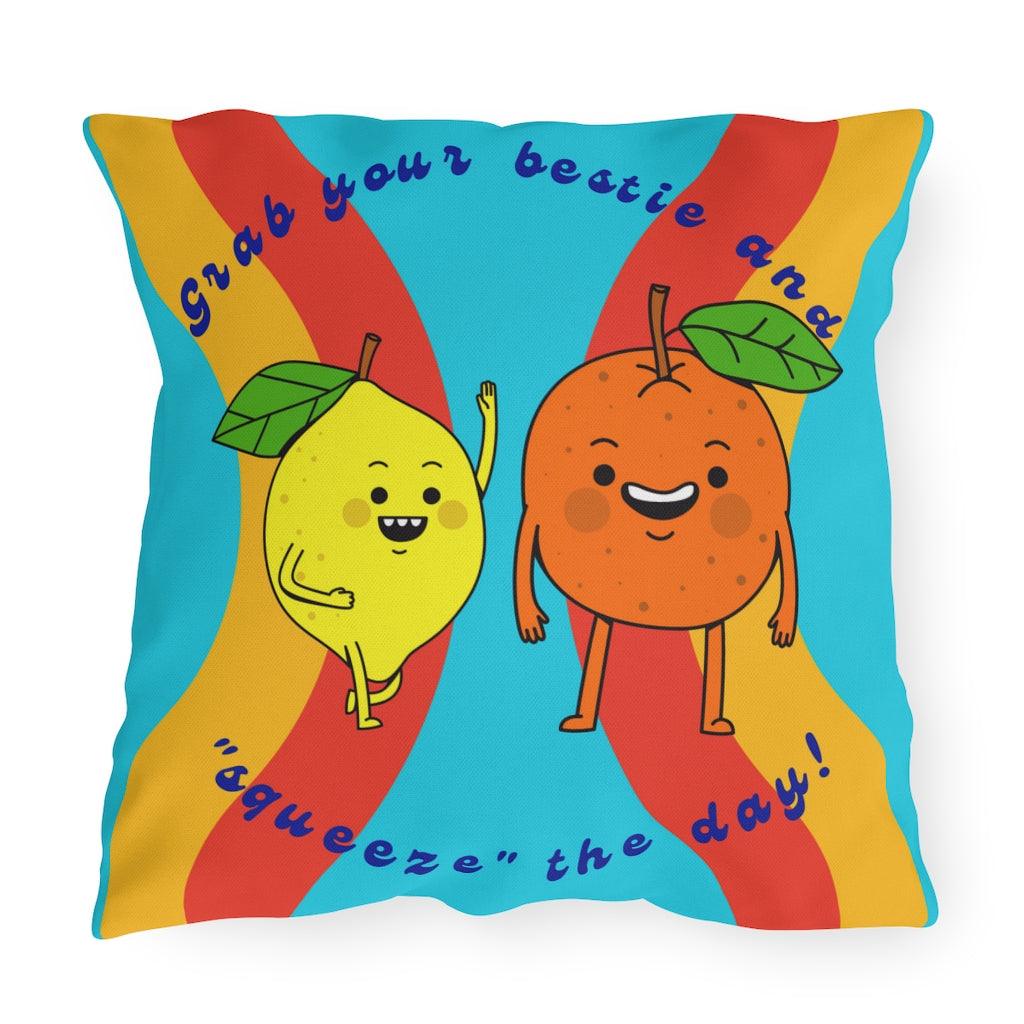 Cute Citrus Besties Colorful Retro Outdoor Pillow | lovevisionkarma.com
