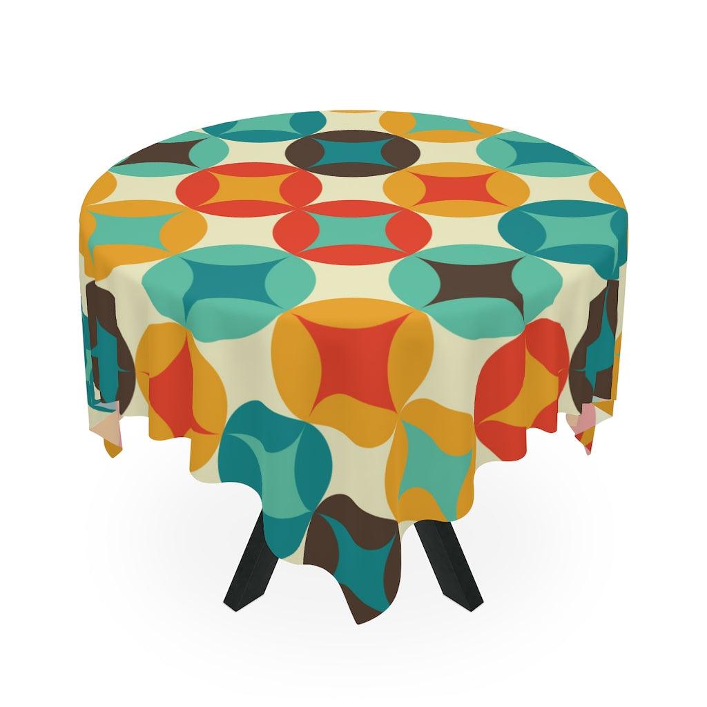 1960s Mid Century Modern Bursts Multicolor Retro Tablecloth | lovevisionkarma.com