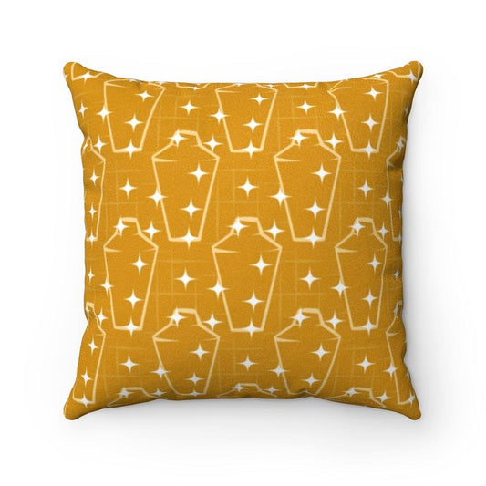 MCM Mustard Yellow Atomic Burst Cocktail Shakers Pillow | lovevisionkarma.com