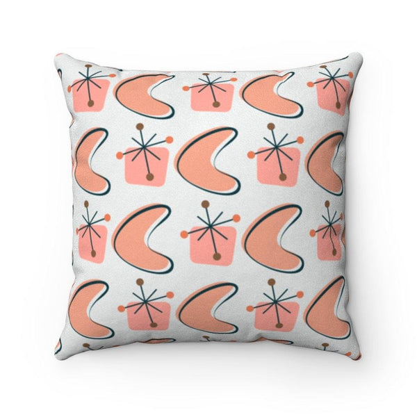 Atomic Boomerangs & Starbursts Mid Century Mod Pink Pillow | lovevisionkarma.com