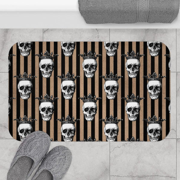 Crowned Skulls Halloween & Glam Goth, Black & Tan Stripe Bath Mat | lovevisionkarma.com