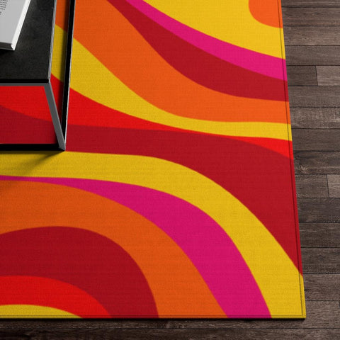 60's Groovy Swirls Hippie Orange, Pink & Red MCM Anti-Slip Area Rug | lovevisionkarma.com