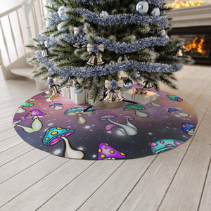 Trippy Cosmic Mushroom Vibrant Mushroomcore Christmas Tree Skirt | lovevisionkarma.com