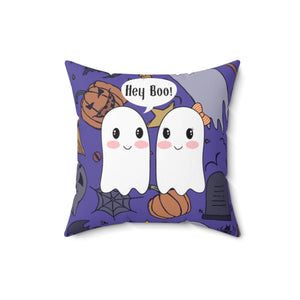 Cute Ghosts "Hey Boo!" Kawaii Halloween Purple Throw Pillow | lovevisionkarma.com