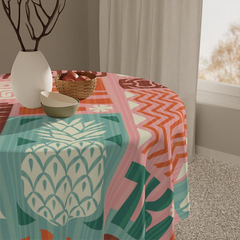 Mid Century Mod Retro Tiki Green and Pink Tablecloth | lovevisionkarma.com