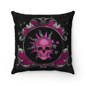 Cosmic Skull Halloween Pillow Ornate Pink & Black Glam Goth Decor | lovevisionkarma.com