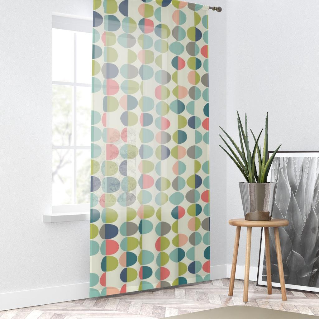 Groovy Mod Retro Ovals Green, Blue, Pink & Cream Sheer Window Curtain | lovevisionkarma.com