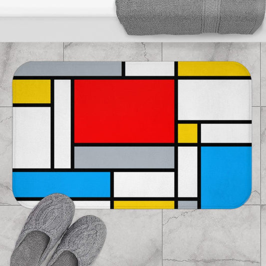 Retro Colorful Mondrian Inspired Abstract Art MCM Bath Mat | lovevisionkarma.com