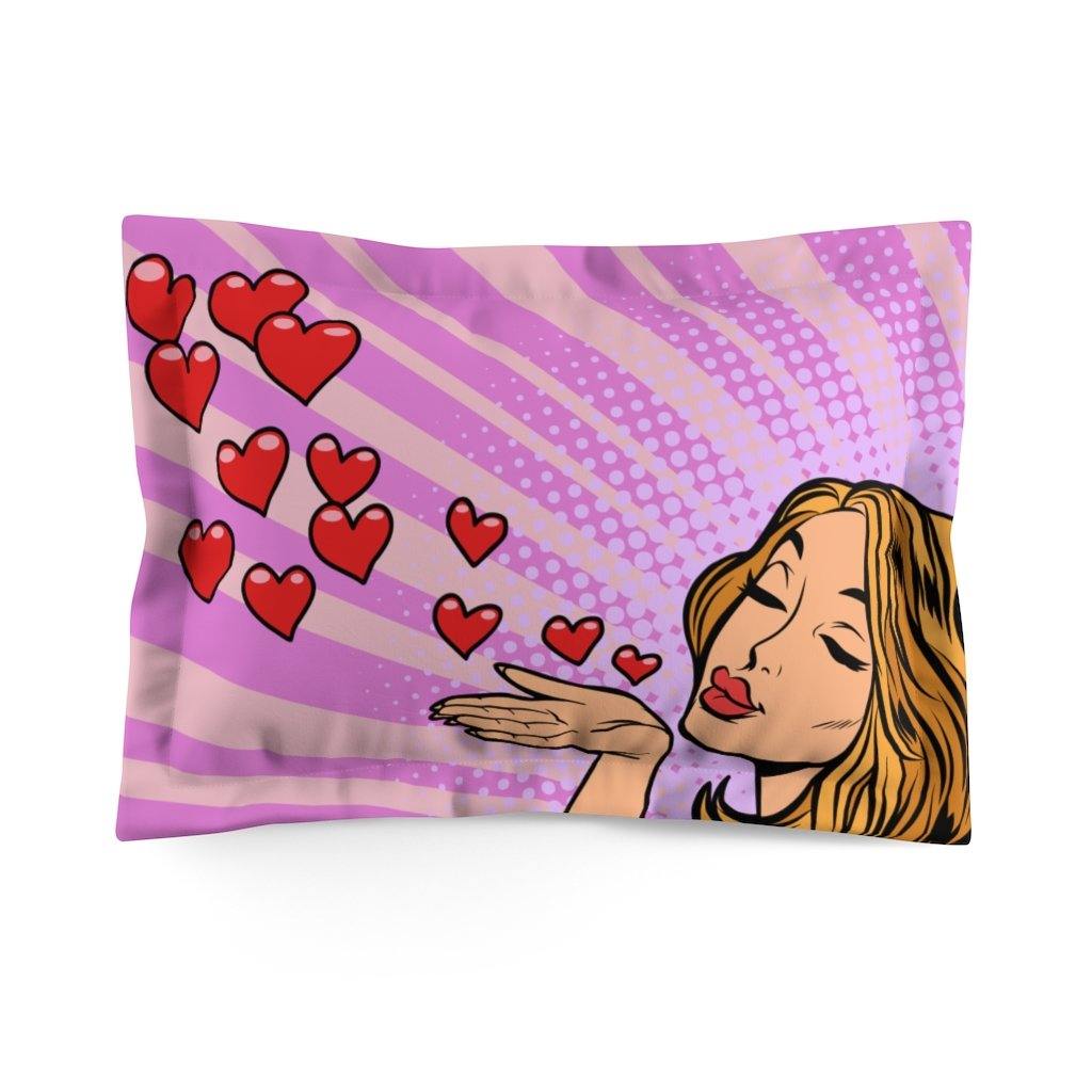 "Woman Blowing Hearts" Comic Pop Art Pillow Sham | lovevisionkarma.com