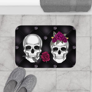 Skull Couple Glam Goth Black Halloween Bath Mat | lovevisionkarma.com