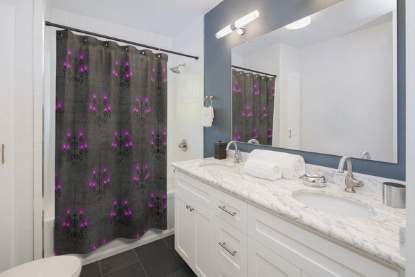 Eerie Chandeliers Purple & Grey Halloween Shower Curtain | lovevisionkarma.com